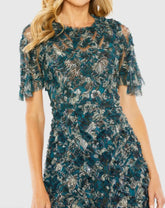 Blue Flutter Sleeve Floral Ruffle Detail Maxi Dress